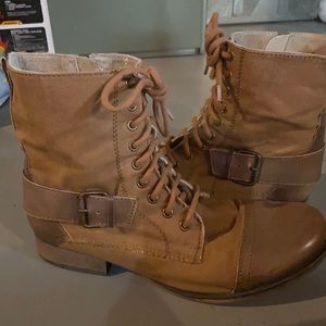 Brown lace up boots (zip on inside), Size 10